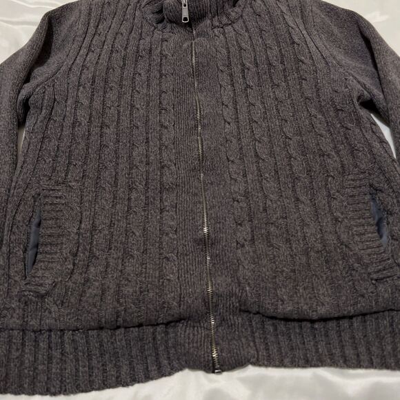 Boston Traders Cardigan Sweater Mens M Gray Cable Knit Sherpa Lined Heavyweight - Picture 6 of 10